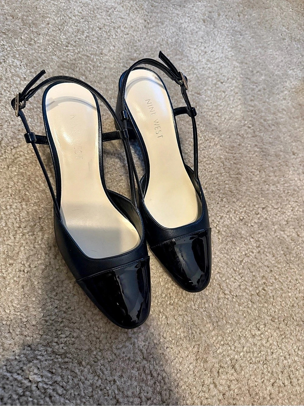 Nine West Patent Ankle Strap Block Heel Black US 7
